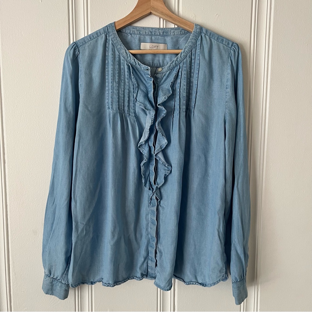 Loft Button Down Ruffle Top